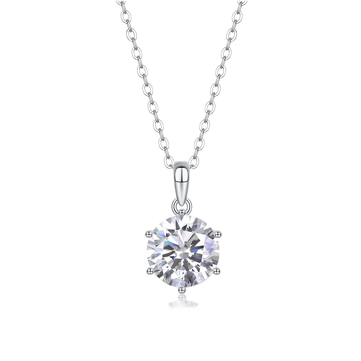 Round Moissanite Six-Prong Solitaire Pendant Necklace in 925 Sterling Silver