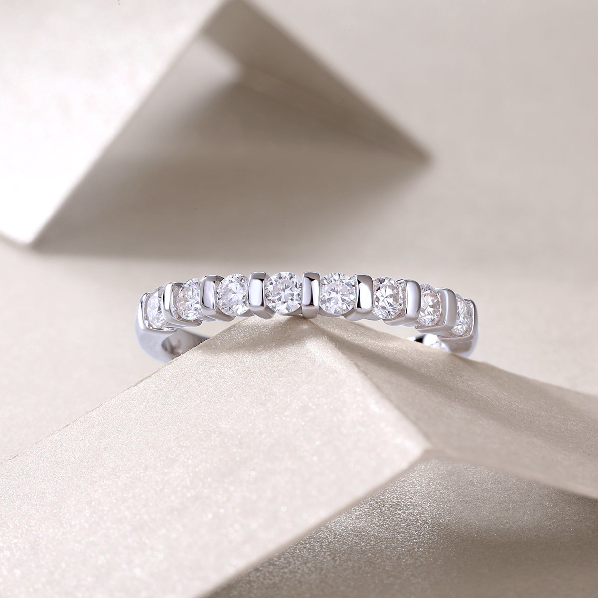 Round Moissanite Bar-Set Half-Eternity Band in 925 Sterling Silver