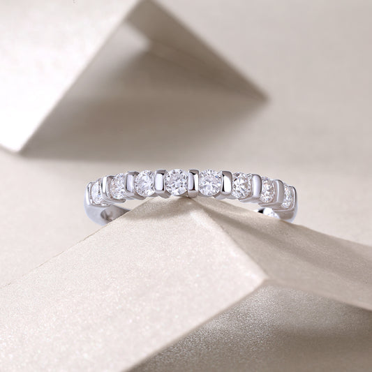 Round Moissanite Bar-Set Half-Eternity Band in 925 Sterling Silver