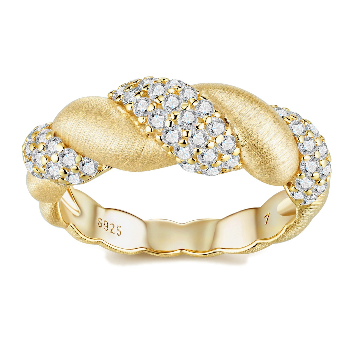 Moissanite Pave Twisted Croissant Dome Ring in Gold-Plated 925 Silver