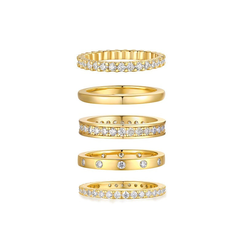Moissanite Five-Piece Stacking Ring Set in Gold-Plated 925 Silver