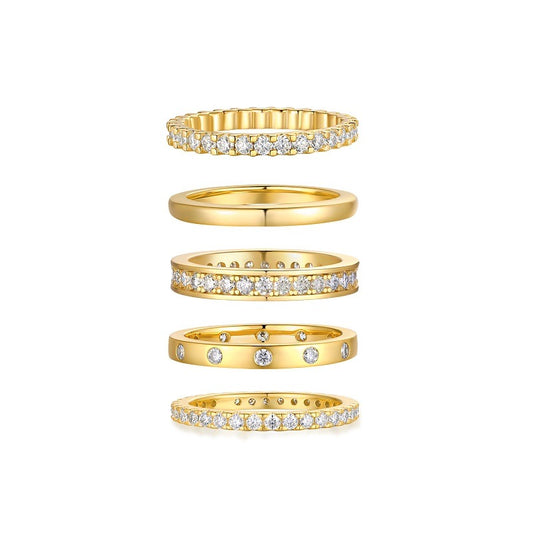 Moissanite Five-Piece Stacking Ring Set in Gold-Plated 925 Silver