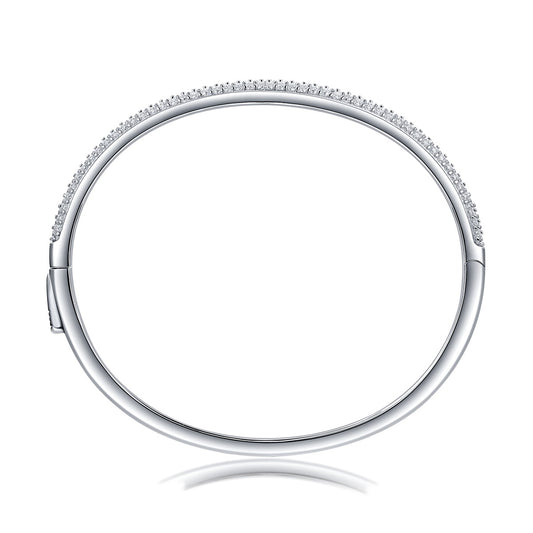 Pave Moissanite Hinged Bangle Bracelet in 925 Sterling Silver