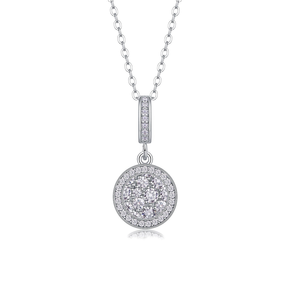 Moissanite Pave Round Disc Pendant Necklace in 925 Sterling Silver