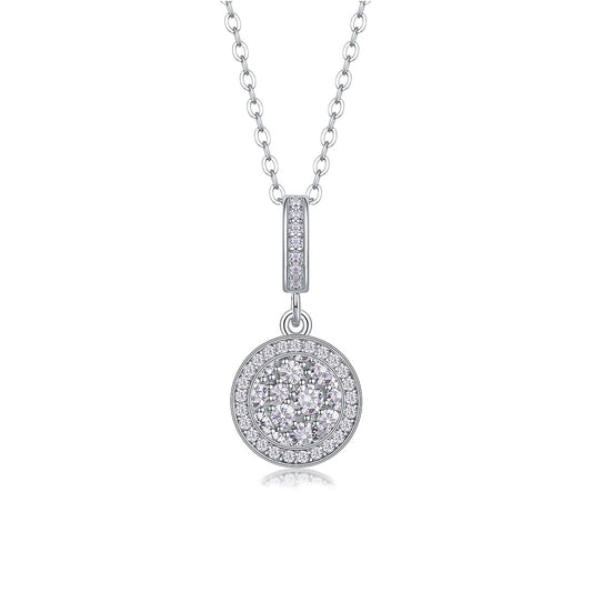 Moissanite Pave Round Disc Pendant Necklace in 925 Sterling Silver