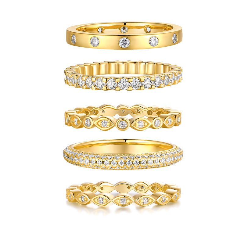 Moissanite Five-Band Eternity and Station Ring Set in Gold-Plated 925 Silver