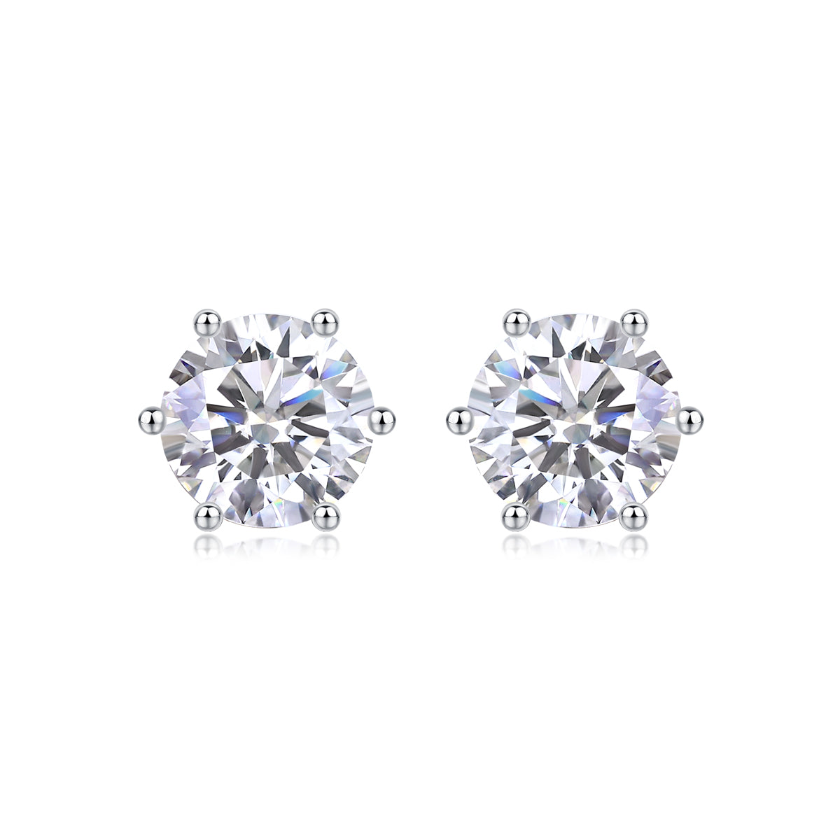 Round Moissanite Six-Prong Stud Earrings in 925 Sterling Silver