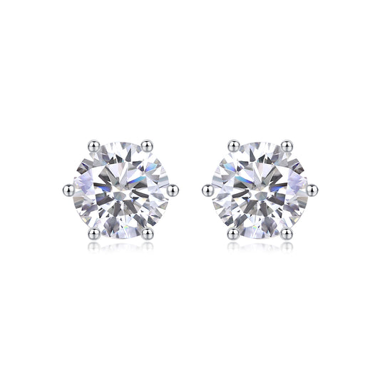 Round Moissanite Six-Prong Stud Earrings in 925 Sterling Silver