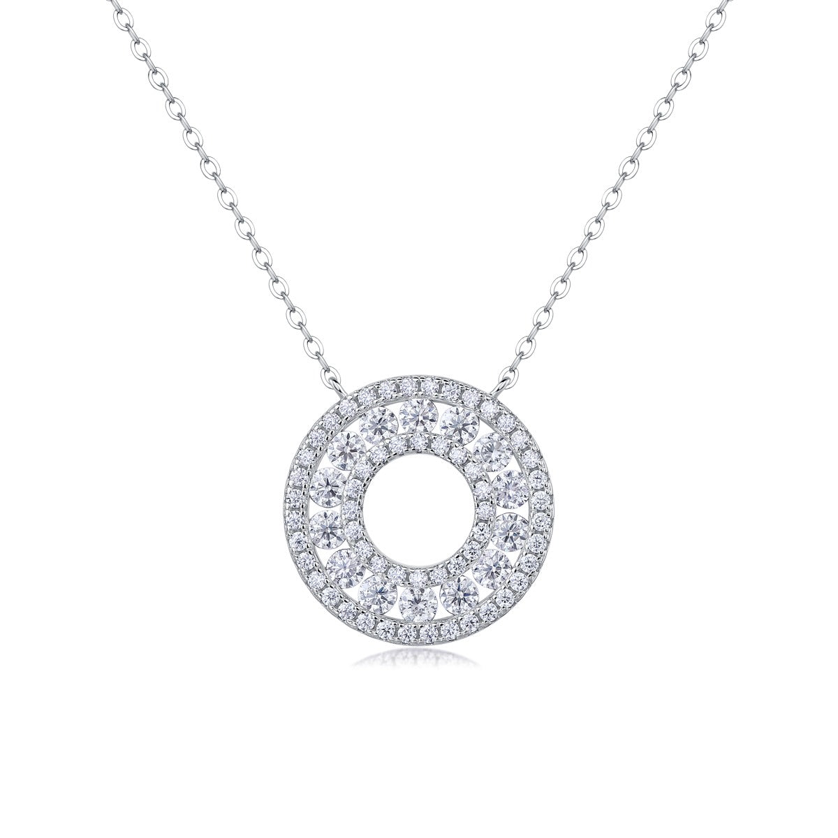 Moissanite Pave Open Circle Pendant Necklace in 925 Sterling Silver