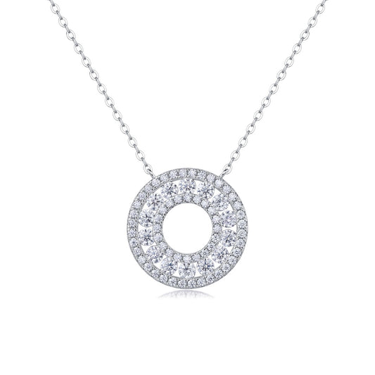 Moissanite Pave Open Circle Pendant Necklace in 925 Sterling Silver