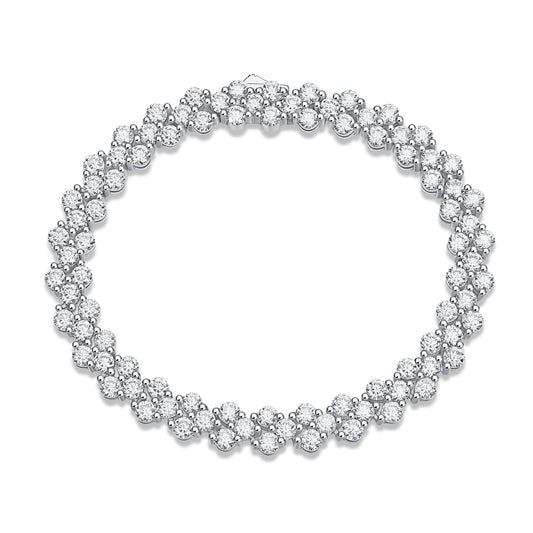 Moissanite Flower Cluster Link Bracelet in 925 Sterling Silver