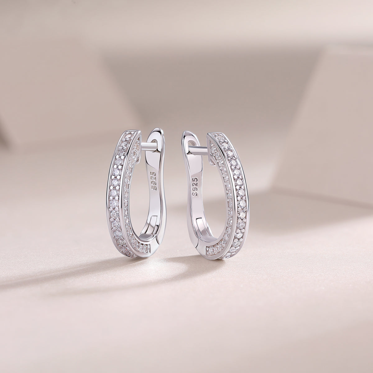 Moissanite Pave Hinged Oval Huggie Earrings in 925 Sterling Silver