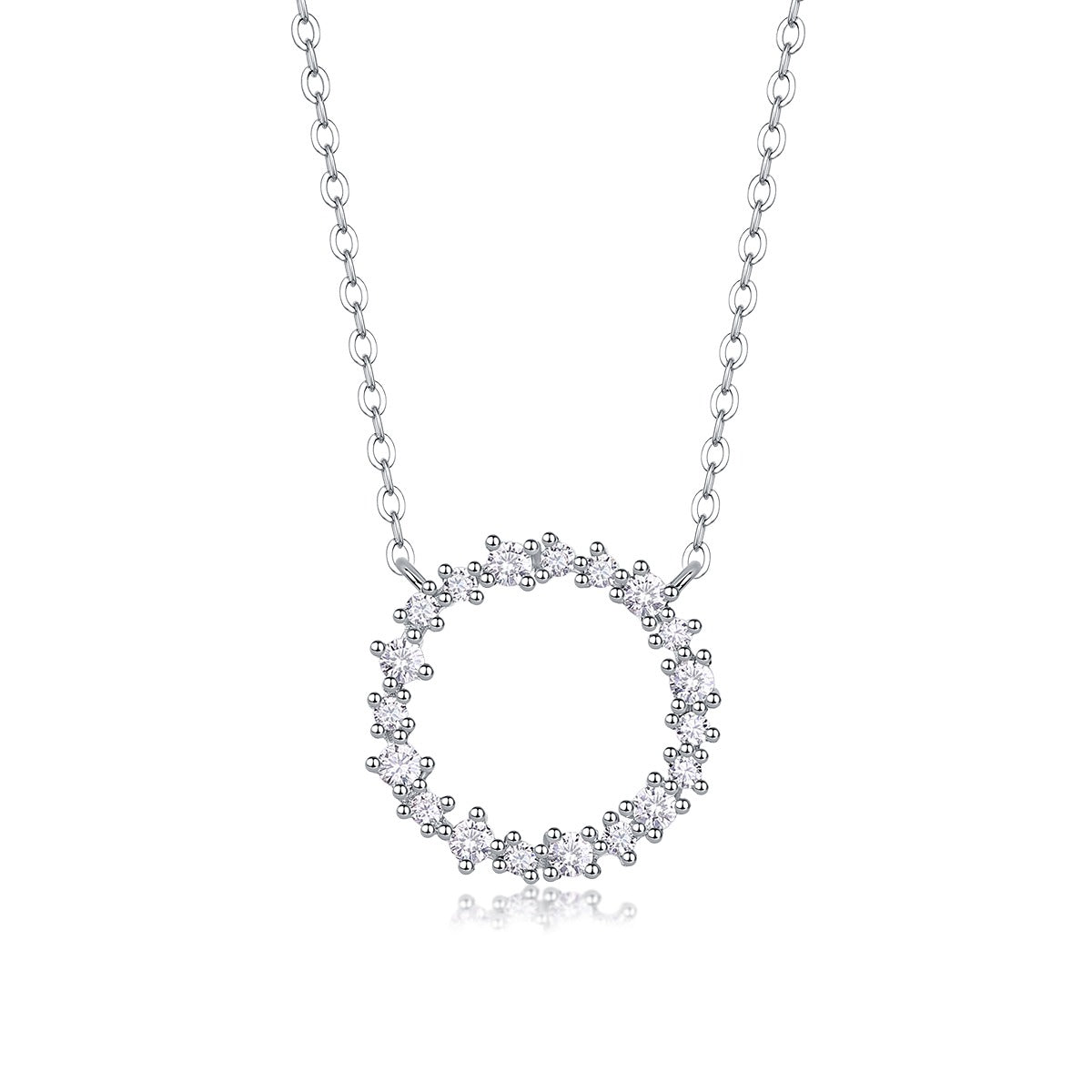 Mixed-Cut Moissanite Wreath Circle Necklace in 925 Sterling Silver