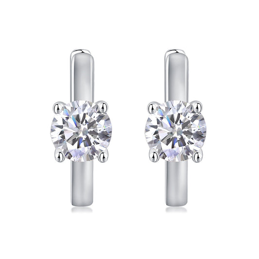 Round Moissanite Solitaire Huggie Hoop Earrings in 925 Sterling Silver