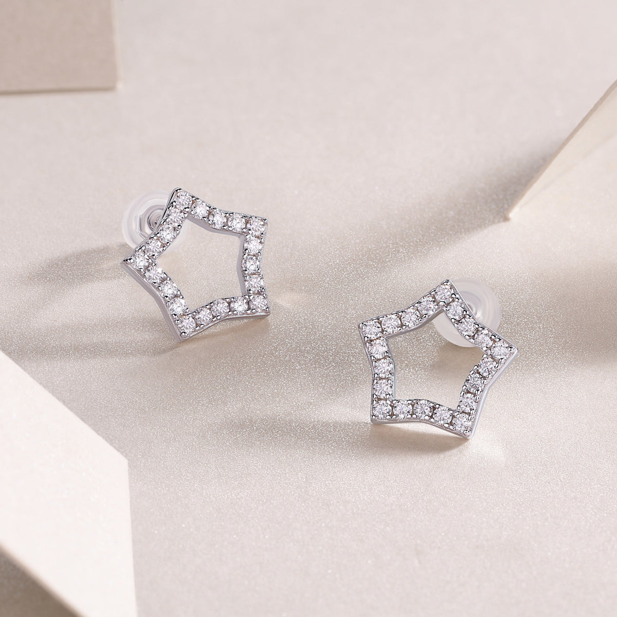 Moissanite Pave Open Star Stud Earrings in 925 Sterling Silver