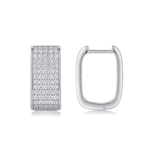 Wide Pave Moissanite Rectangle Hoop Earrings in 925 Sterling Silver