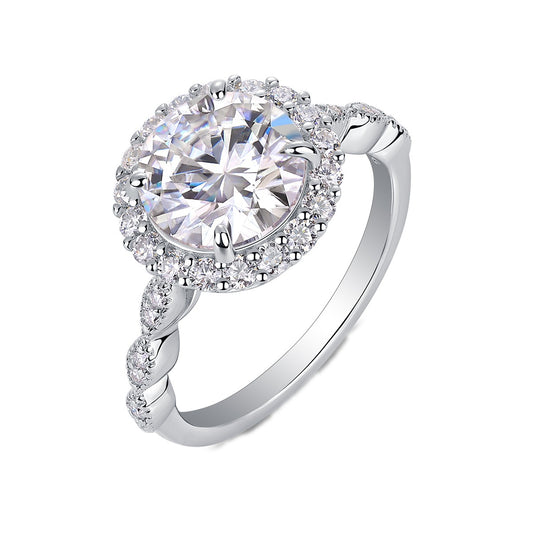 Round Moissanite Halo Ring with Twisted Pave Band in 925 Silver