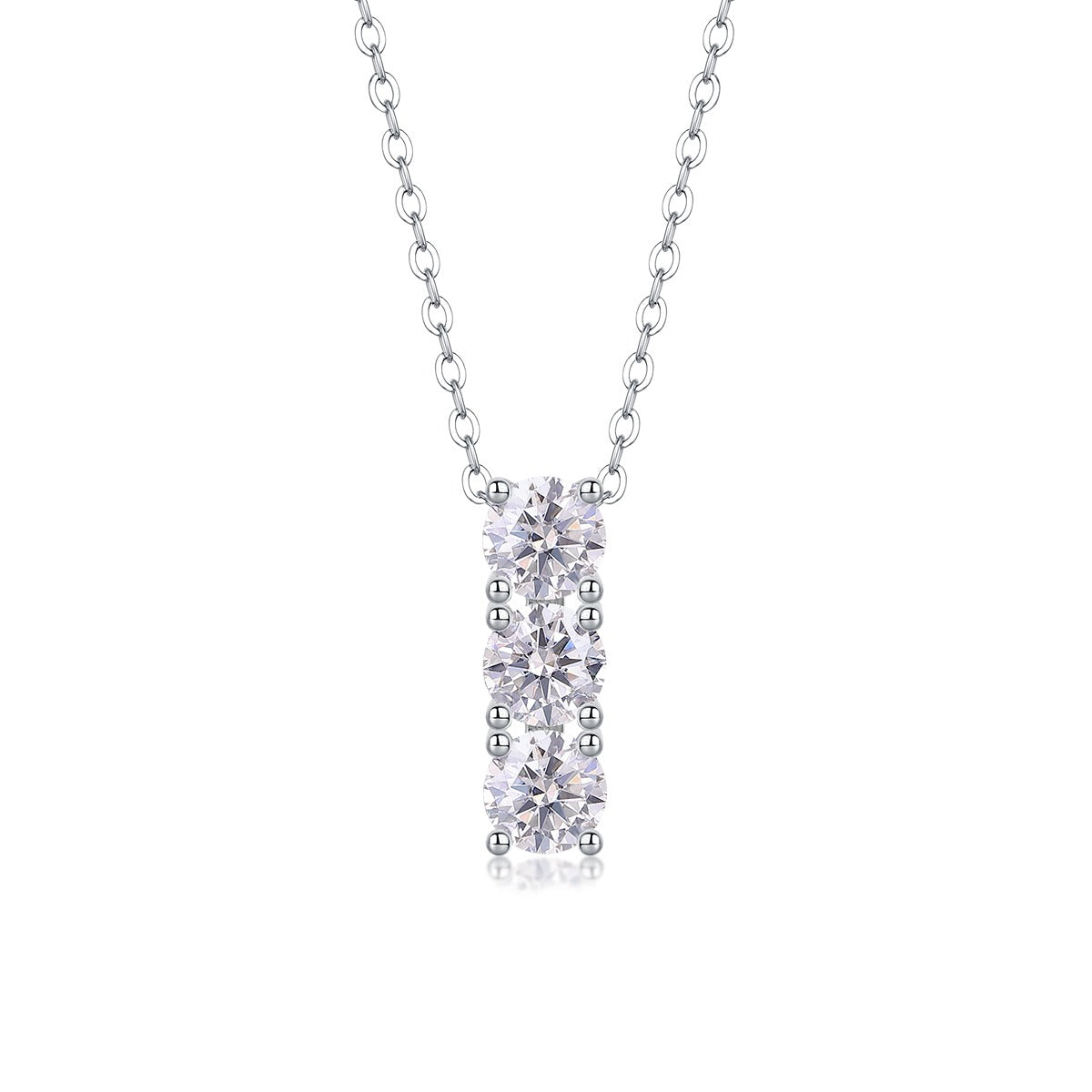 Three-Stone Round Moissanite Bar Pendant Necklace in 925 Sterling Silver