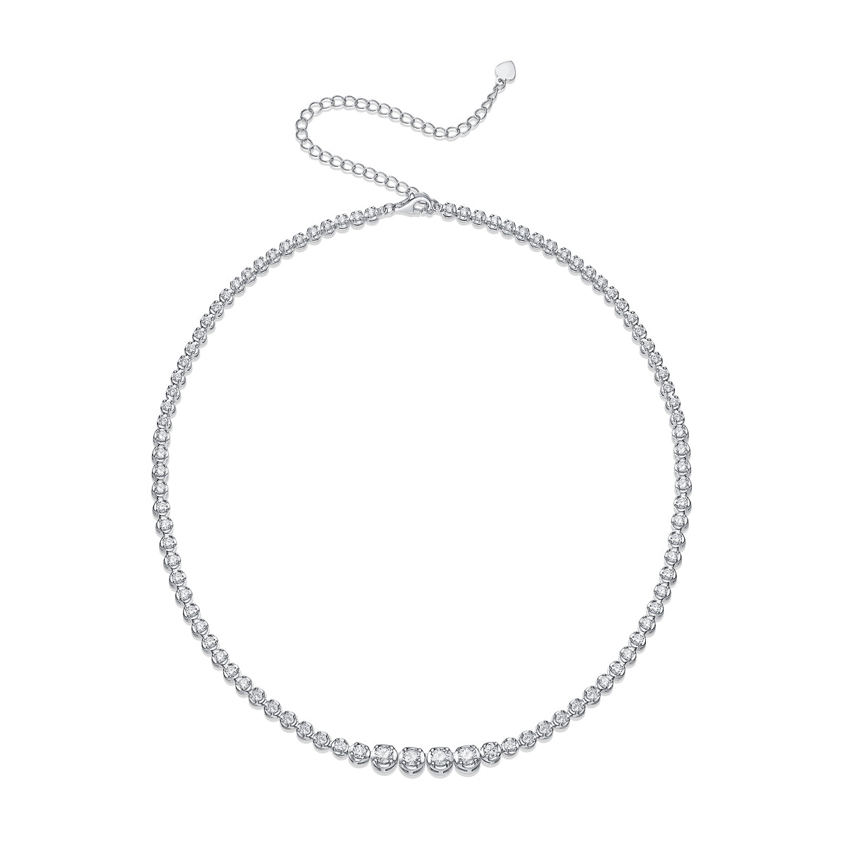 Graduated Round Moissanite Riviera Tennis Necklace in 925 Sterling Silver