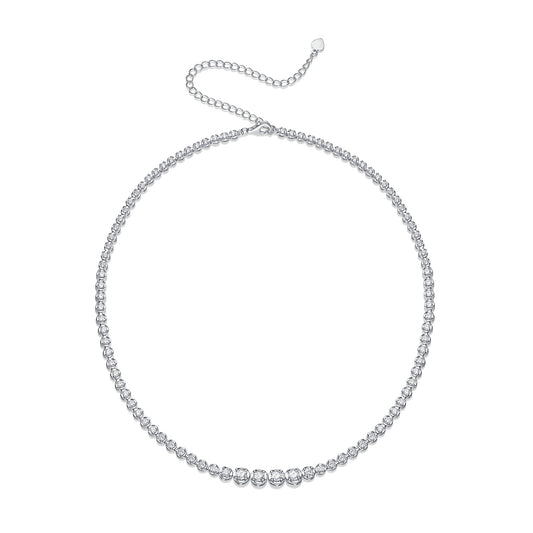 Graduated Round Moissanite Riviera Tennis Necklace in 925 Sterling Silver