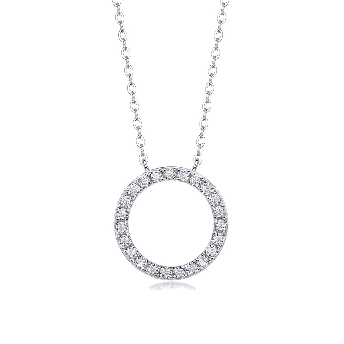 Pave Moissanite Open Circle Pendant Necklace in 925 Sterling Silver