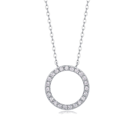 Pave Moissanite Open Circle Pendant Necklace in 925 Sterling Silver