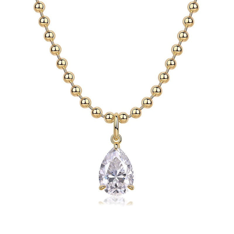Pear Moissanite Pendant on Ball Chain in Gold-Plated 925 Silver