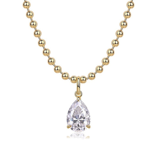 Pear Moissanite Pendant on Ball Chain in Gold-Plated 925 Silver