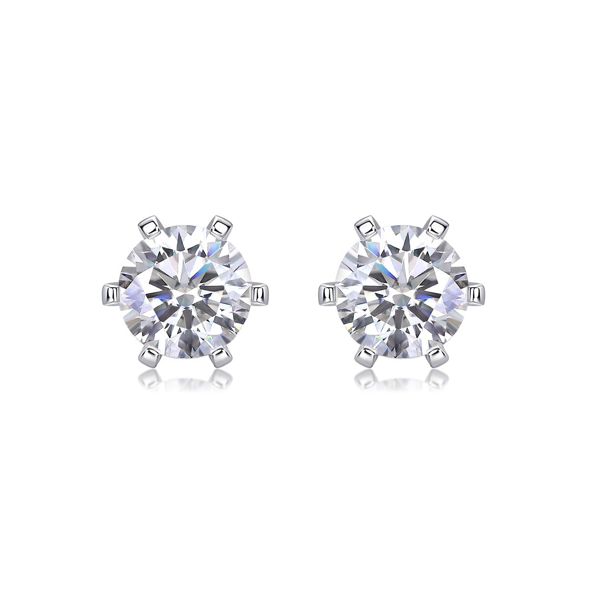 Round Moissanite Crown-Basket Stud Earrings in 925 Sterling Silver