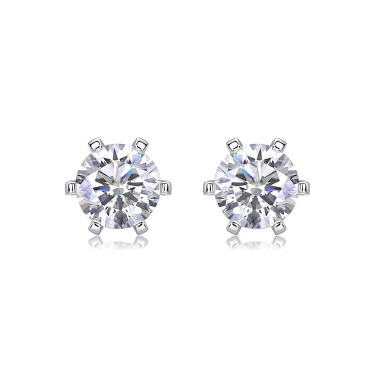 Round Moissanite Crown-Basket Stud Earrings in 925 Sterling Silver