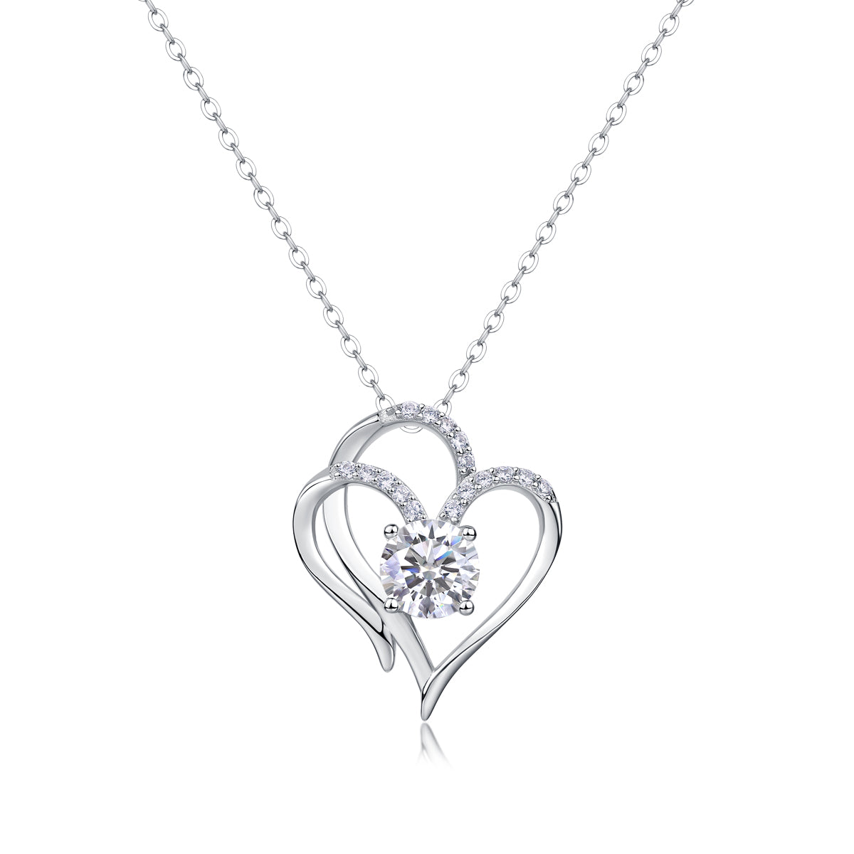 Moissanite Interlocking Hearts Pendant Necklace in 925 Sterling Silver