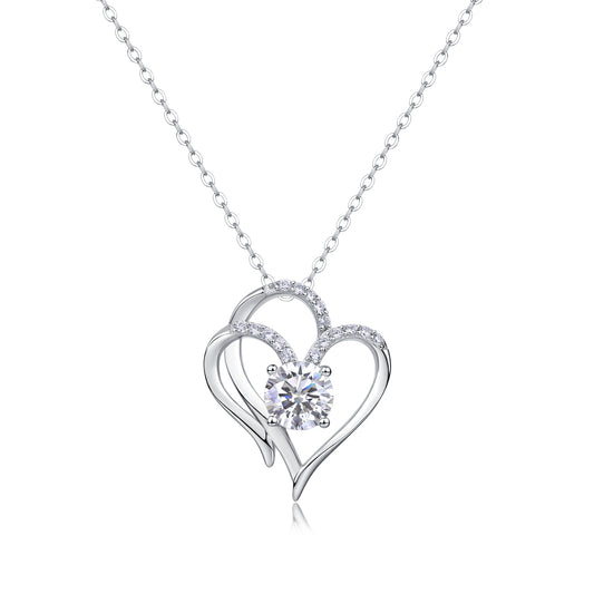 Moissanite Interlocking Hearts Pendant Necklace in 925 Sterling Silver