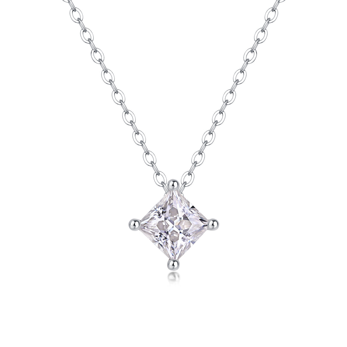 Princess-Cut Moissanite Solitaire Pendant Necklace in 925 Sterling Silver