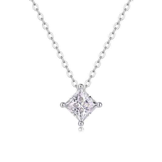 Princess-Cut Moissanite Solitaire Pendant Necklace in 925 Sterling Silver