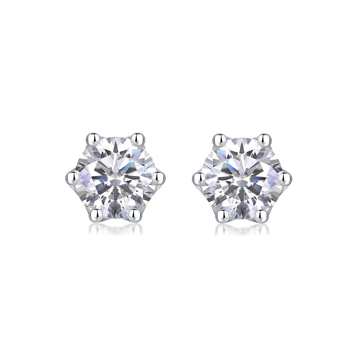 Round Moissanite Heart-Gallery Stud Earrings in 925 Sterling Silver