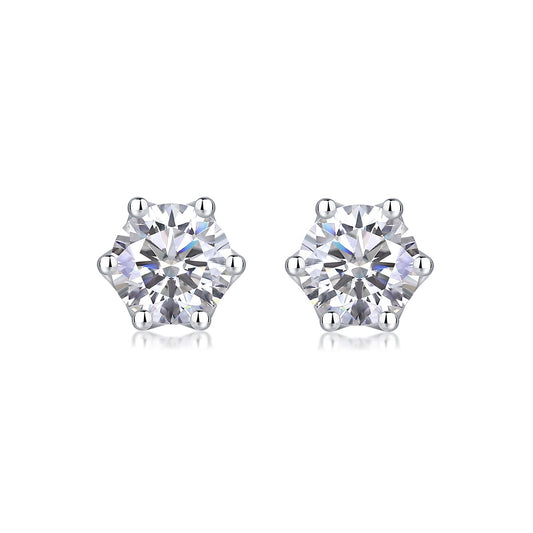 Round Moissanite Heart-Gallery Stud Earrings in 925 Sterling Silver