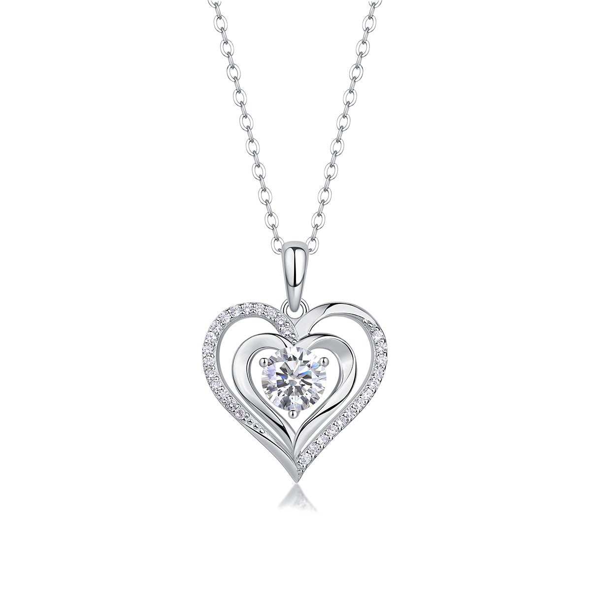 Moissanite Double Heart Pendant Necklace in 925 Sterling Silver