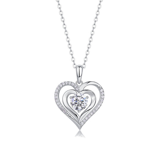 Moissanite Double Heart Pendant Necklace in 925 Sterling Silver