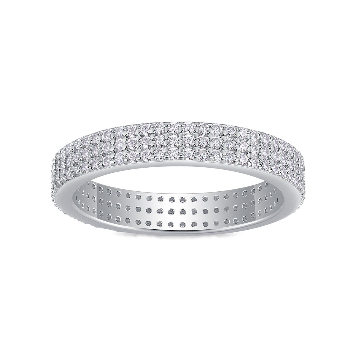 Moissanite Three-Row Pave Full Eternity Band in 925 Sterling Silver
