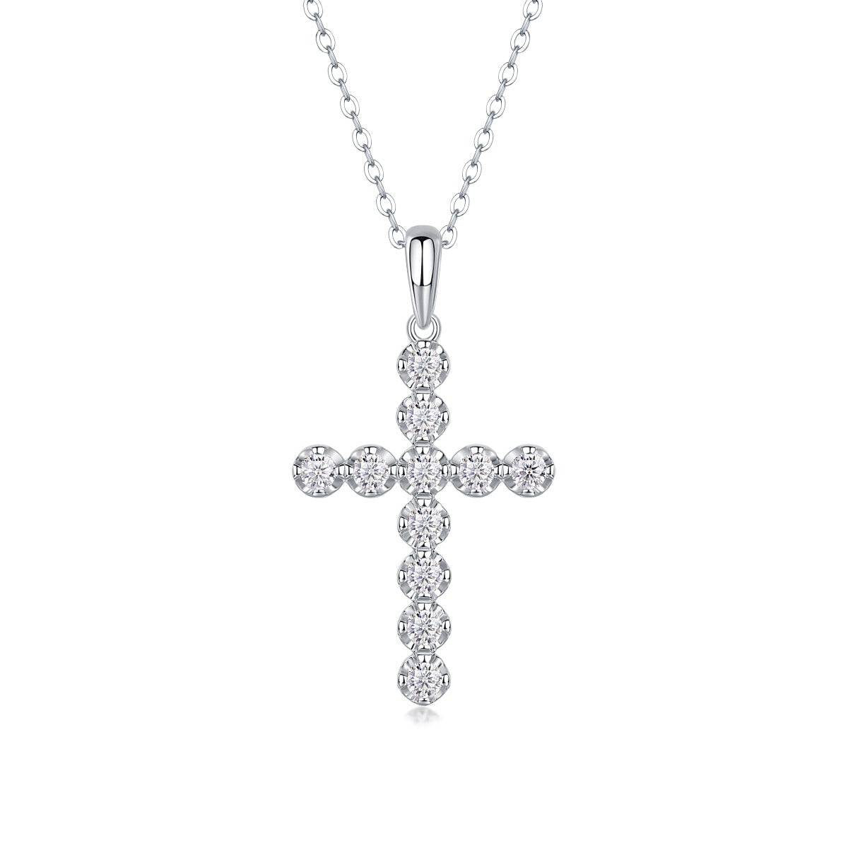 Moissanite Cluster Cross Pendant Necklace in 925 Sterling Silver
