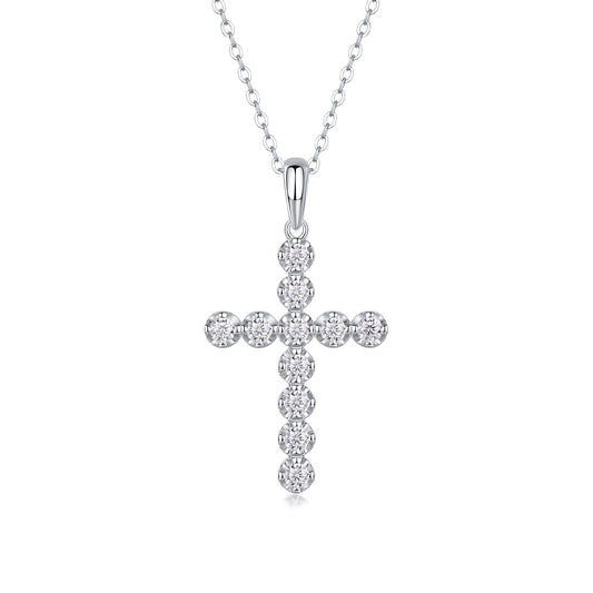 Moissanite Cluster Cross Pendant Necklace in 925 Sterling Silver