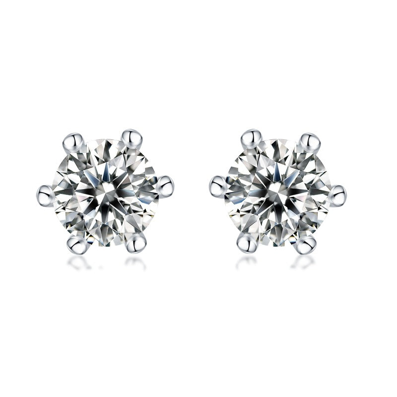 Round Moissanite Six-Prong Stud Earrings in 925 Sterling Silver