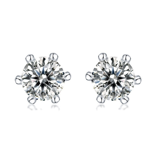 Round Moissanite Six-Prong Stud Earrings in 925 Sterling Silver
