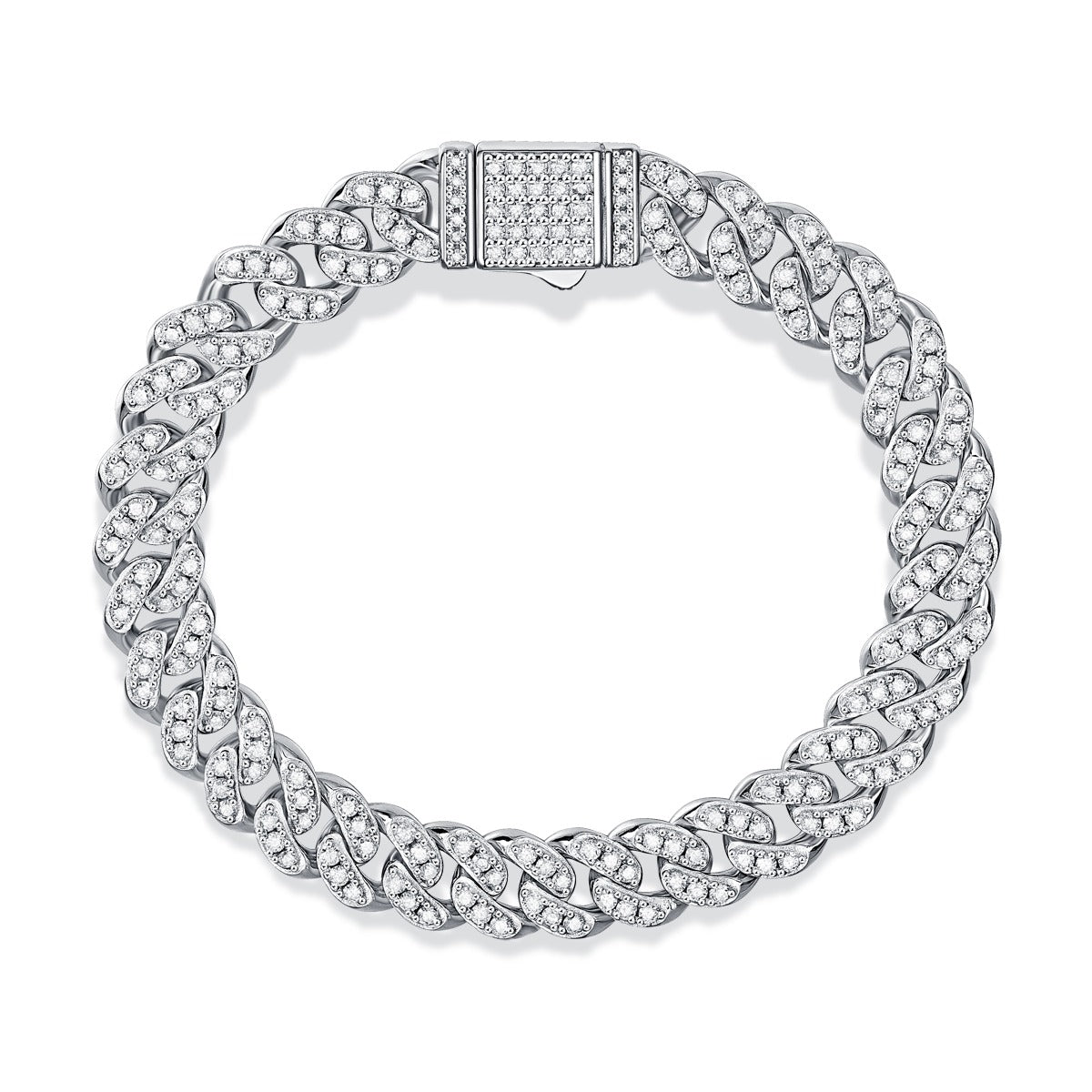 Pave Moissanite Woven Cuban Link Bracelet in 925 Sterling Silver