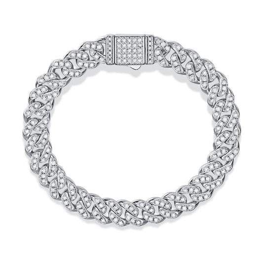 Pave Moissanite Woven Cuban Link Bracelet in 925 Sterling Silver