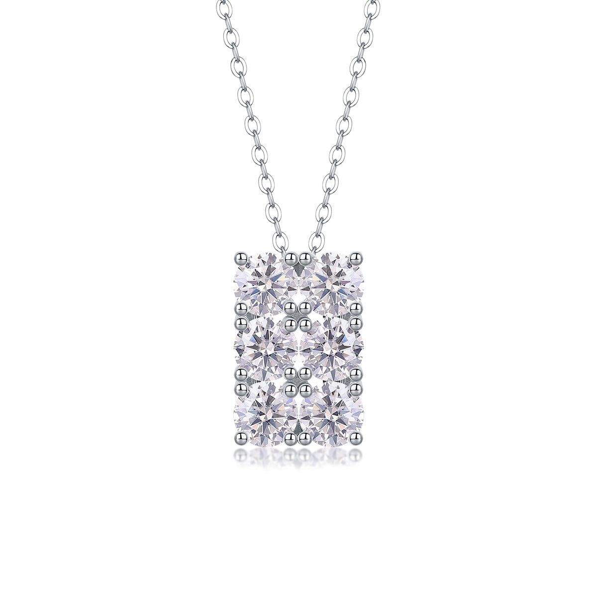 Moissanite Cluster Rectangle Pendant Necklace in 925 Sterling Silver