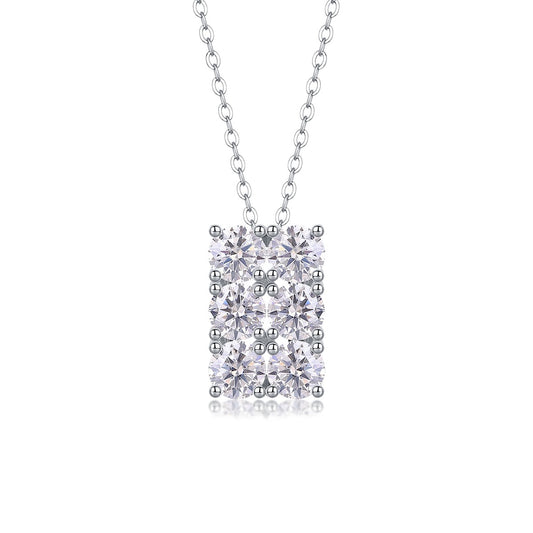 Moissanite Cluster Rectangle Pendant Necklace in 925 Sterling Silver