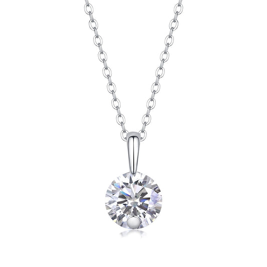 Round Moissanite Solitaire Bail Pendant Necklace in 925 Sterling Silver