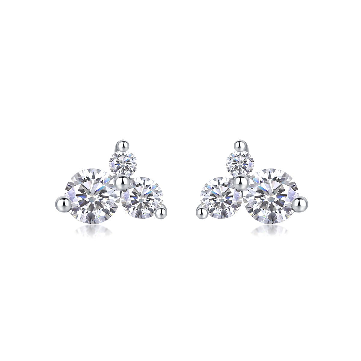 Round Moissanite Three-Stone Cluster Stud Earrings in 925 Silver