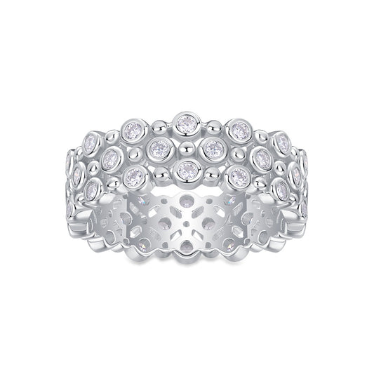 Wide Three-Row Bezel-Set Moissanite Band in 925 Sterling Silver